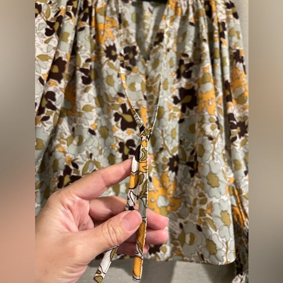 Rebecca Taylor Brown and Yellow Floral With a Tie Neckline Blouse Bohemian City - Picture 5 of 8